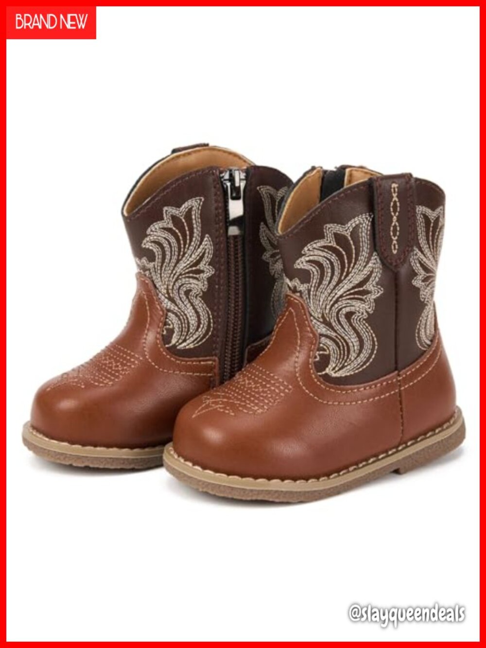Toddler Western Boots Microfiber PU Leather Non-Slip Zip Cowboy Boots